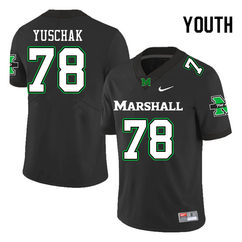 Youth #78 Matthew Yuschak Marshall Thundering Herd College Football Jerseys Stitched-Black - Click Image to Close